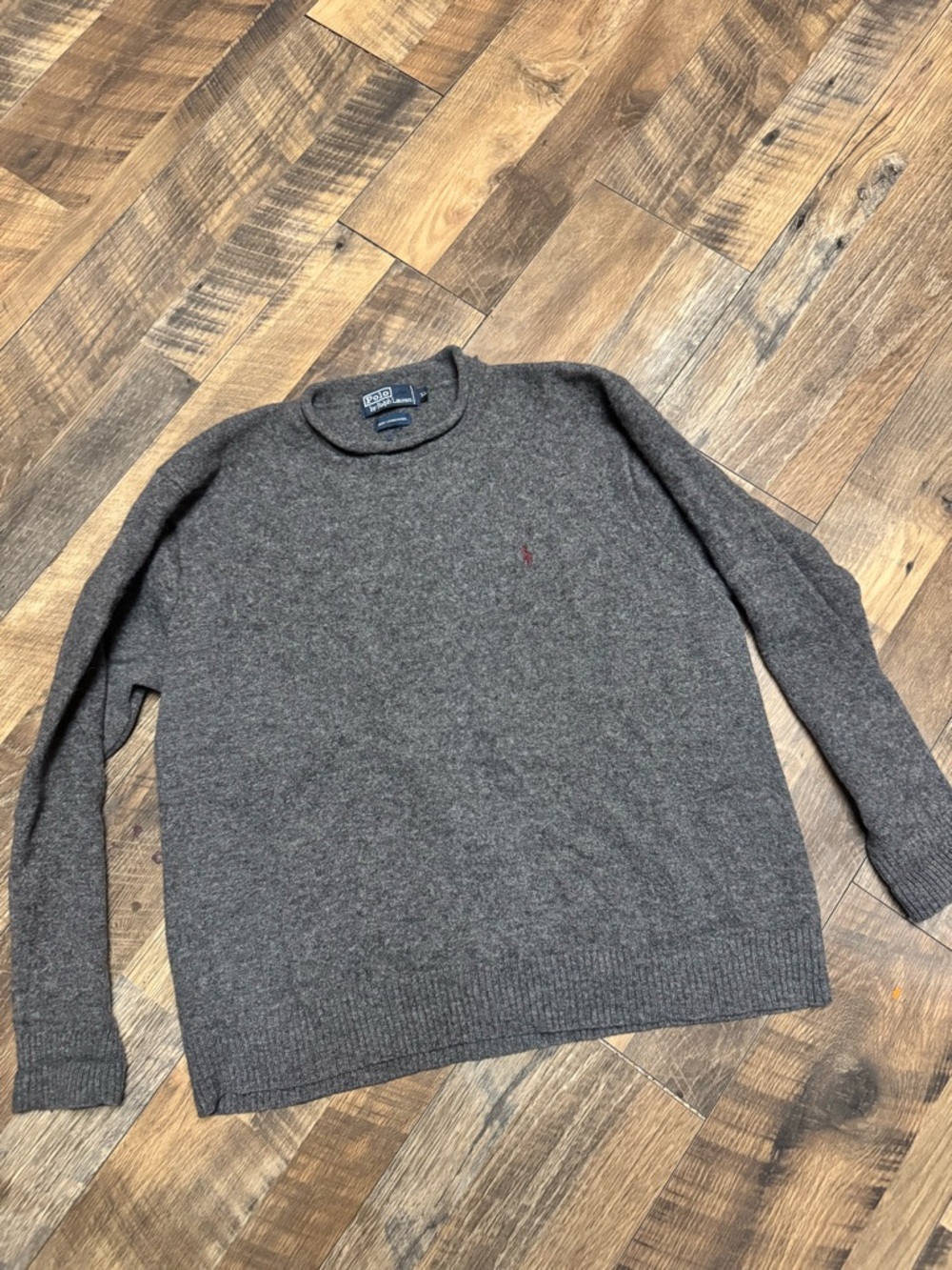 Ralph Lauren Charcoal Lambswool Crewneck Sweater with Polo Logo